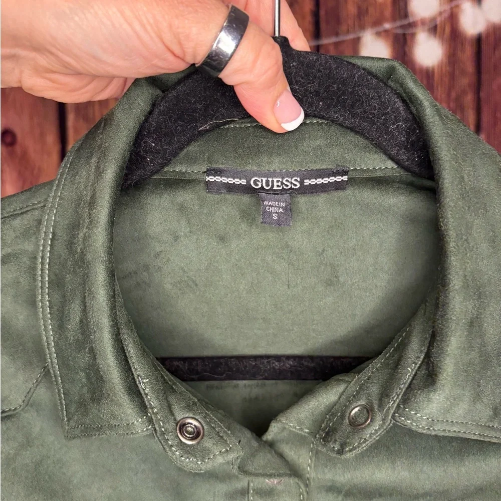 Guess Forest Green Daisy Women’s Western Faux Suede Button-Down Shirt - Picture 4 of 5